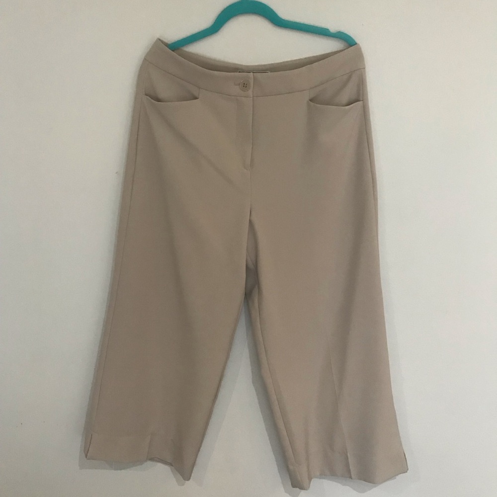 Tan Capris/Crop Lightweight Wide-Leg Pants